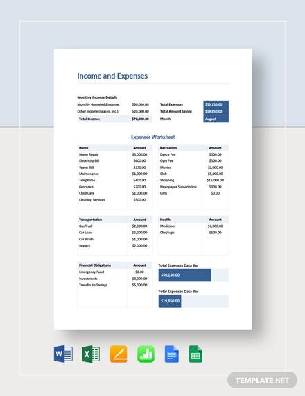 tracking income and expenses worksheet college students