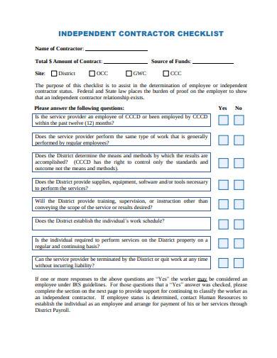 independent contractor checklist example