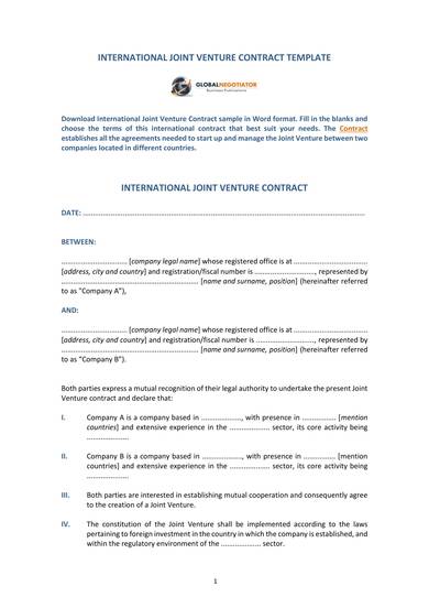 international joint venture agreement template