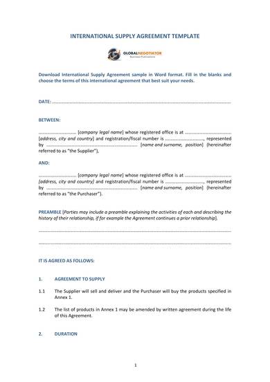 Supply Agreement Template
