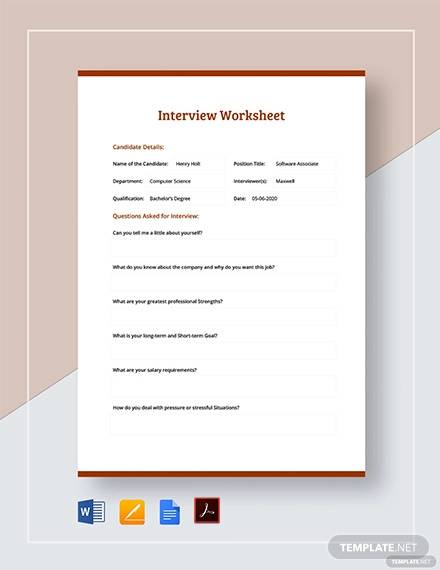 FREE 15  Interview Worksheet Templates in PDF MS Word