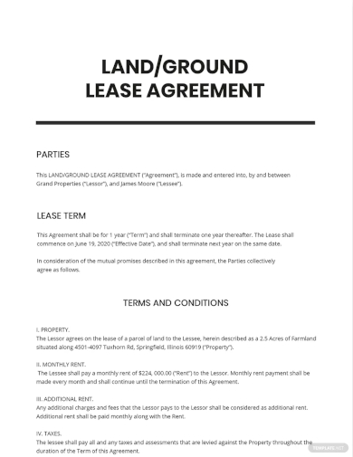 land ground lease agreement template