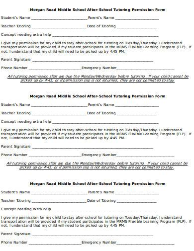 middle school tutoring permission form