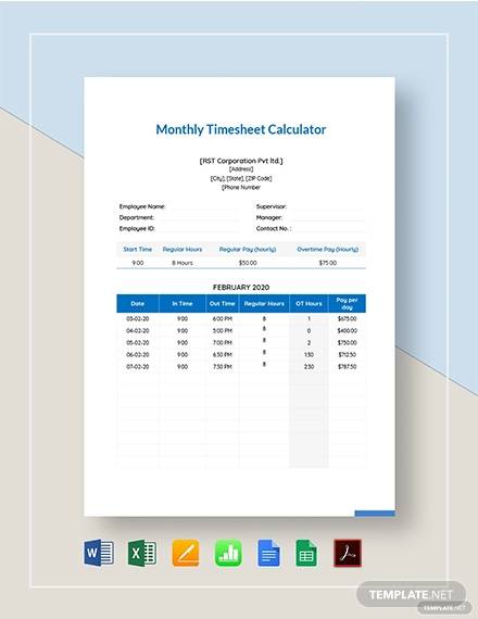 monthly timesheet calculator template