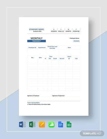 monthly timesheet template