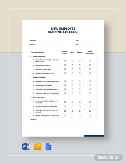 new employee training checklist template