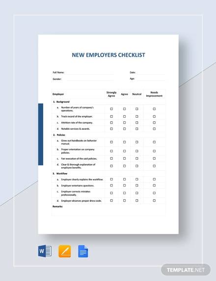 new employers checklist template