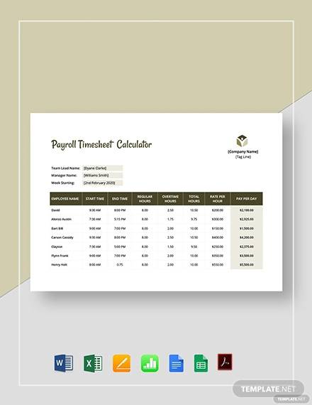 payroll timesheet calculator template