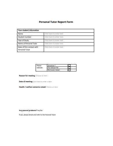 personal tutor report form sample