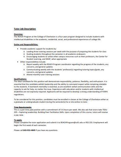 printable tutor job description sample