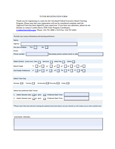 printable tutor registration form template