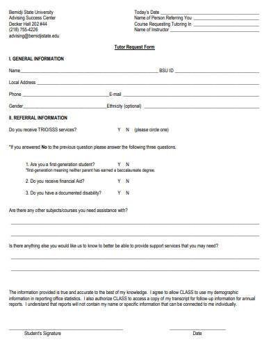 printable tutor request form