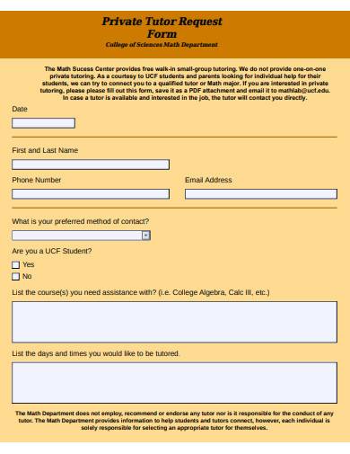 private tutor request form