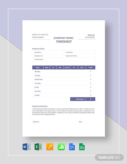 professional timesheet template