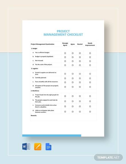 project management checklist template