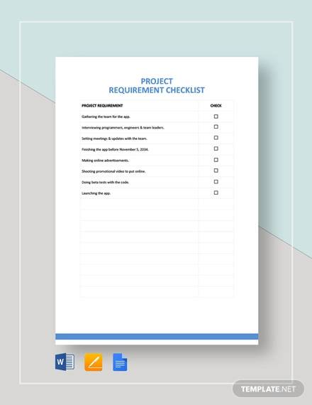 project requirement checklist template