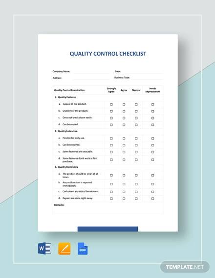 quality control checklist template