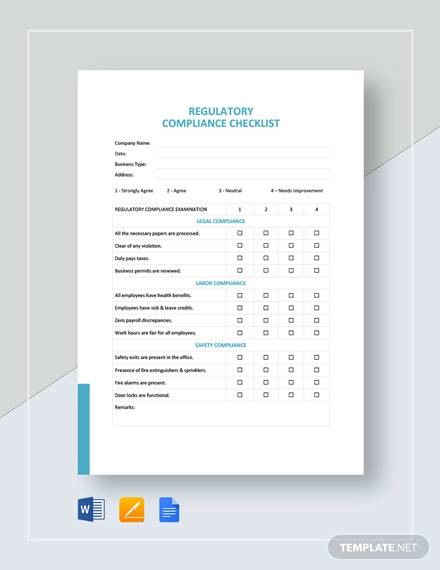regulatory compliance checklist template