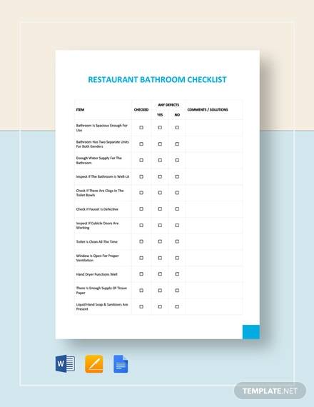 restaurant bathroom checklist template