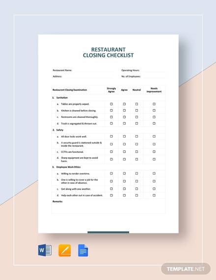 FREE 25  Sample Restaurant Checklist Templates in Excel PDF MS Word