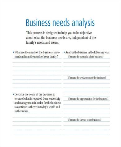 sample business needs analysis