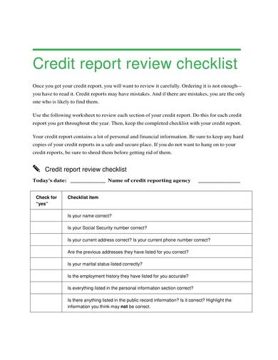 sample credit report review checklist