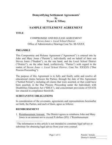 sample educational claims settlement agreement