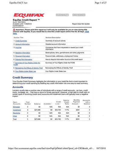 sample equifax credit report