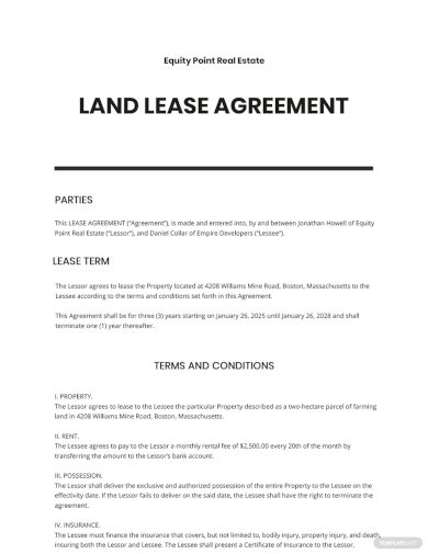 sample land lease agreement template