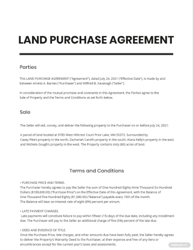 sample land purchase agreement template