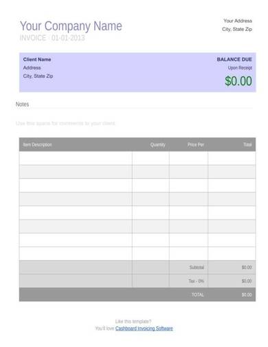 sample retail invoice template