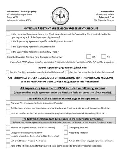 sample supervisory agreement checklist