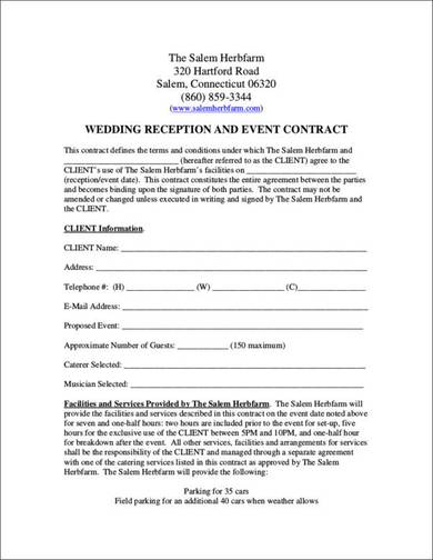 sample wedding contract template