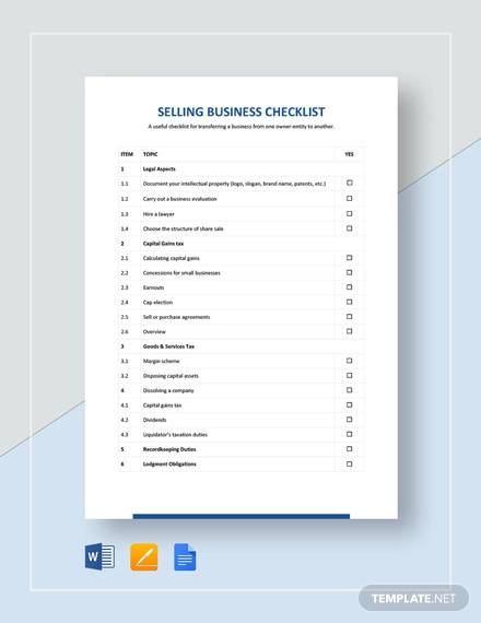 selling business checklist template