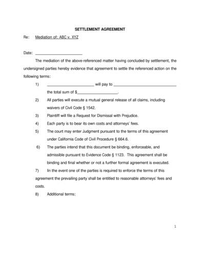 short settlement agreement sample