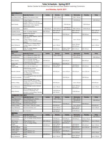 simple tutor schedule in pdf