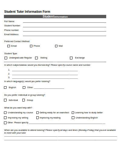 student tutor information form