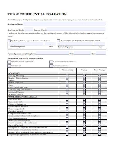 tutor confidential evaluation form