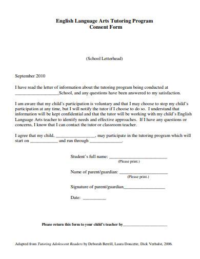 tutor consent form sample