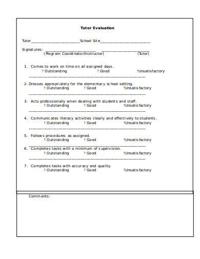 tutor evaluation form format