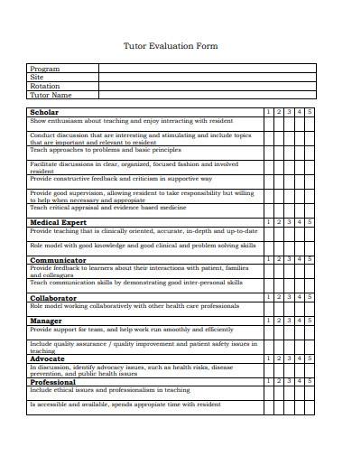 tutor evaluation form in pdf