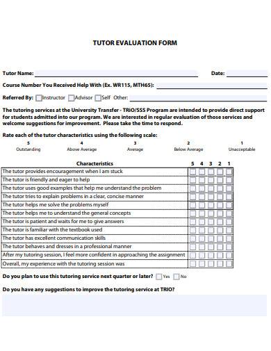 tutor evaluation form