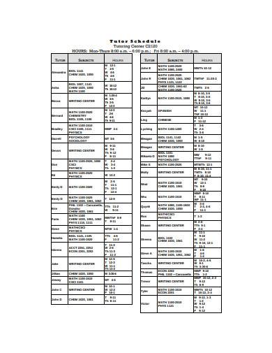 tutor schedule sample