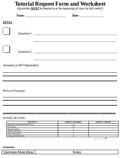 tutorial request form and worksheet