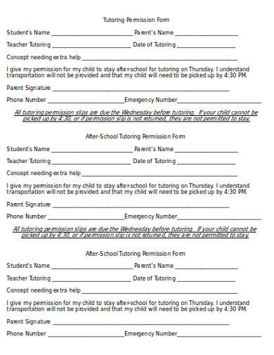 tutoring permission form example