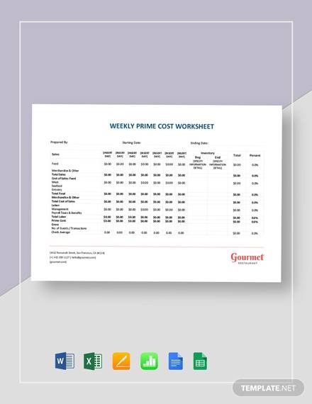 weekly prime cost worksheet template