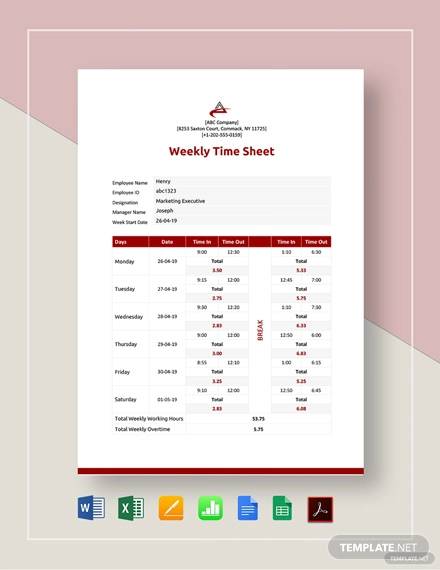 weekly timesheet template for numbers