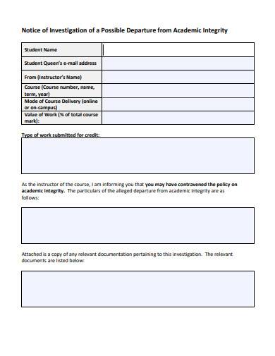 academic notice of investigation template