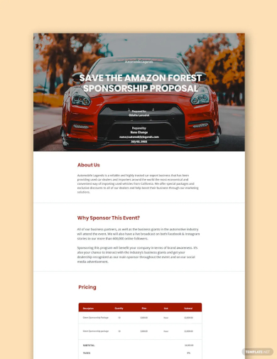 automotive sponsorship proposal template