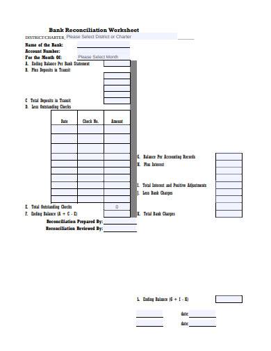 bank reconciliation worksheet in pdf